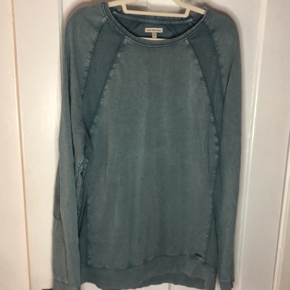 Calvin Klein Crew Neck Teal Stone Washed Long Sleeve Relaxed Sweatshirt Top XXL - Picture 1 of 12